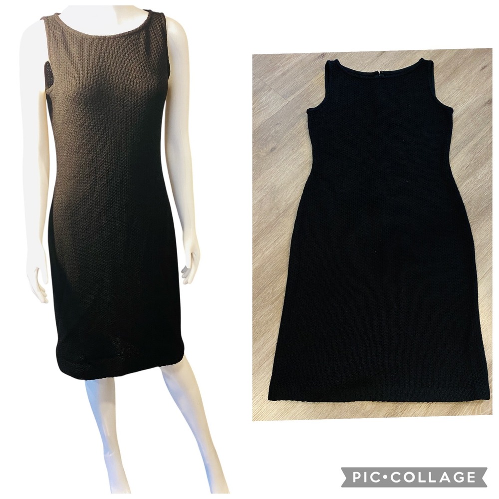St. John Caviar Black Textured Knit Sleeveless Sheath Dress Size 4 USA Made old$